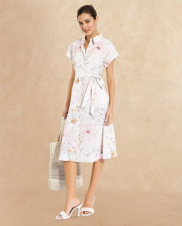 Rareism Women Carpi Multi Extended Sleeves Collared Neck  A-Line Knee Length Floral Print Dress