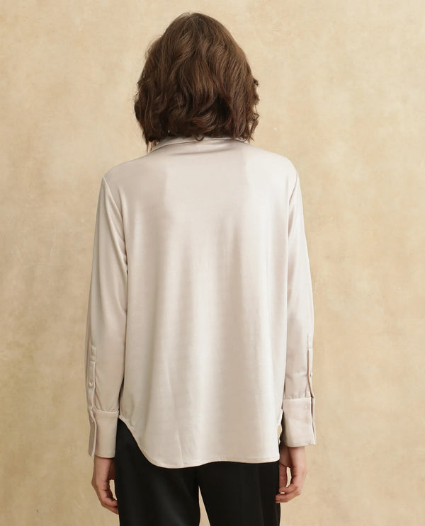 Rareism Women Cawer Metalic Gold Cuffed Sleeve Collared Neck Button Closure Regular Fit Plain Shirt