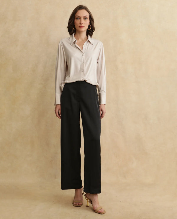 Rareism Women Cawer Metalic Gold Cuffed Sleeve Collared Neck Button Closure Regular Fit Plain Shirt