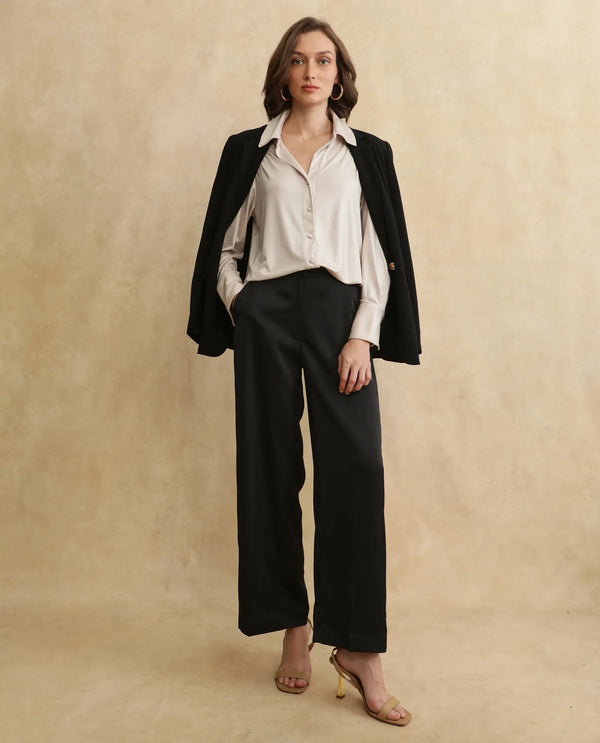 Rareism Women Cawer Metalic Gold Cuffed Sleeve Collared Neck Button Closure Regular Fit Plain Shirt