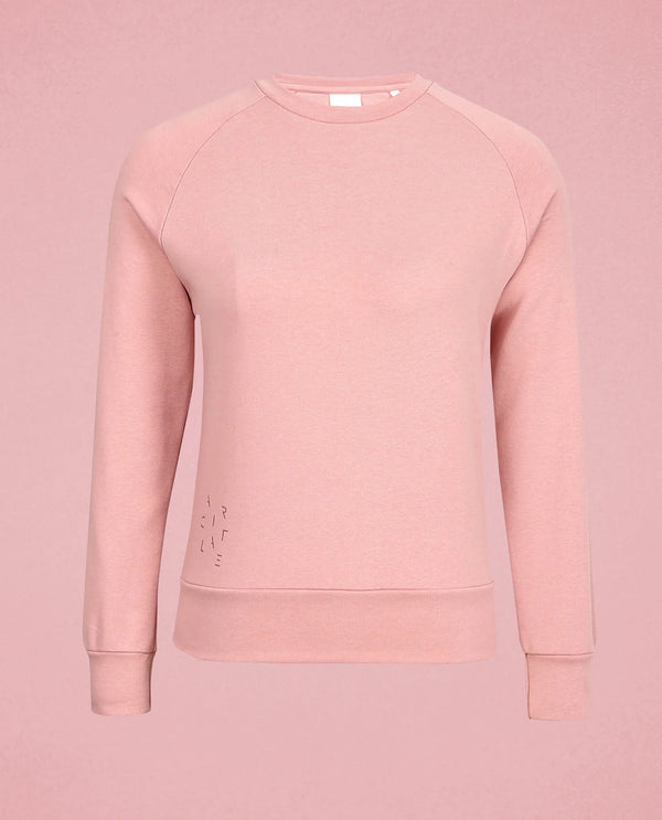 Rareism Women Cax Dusky Pink Cotton Blend Fabric Relaxed Fit Full Sleeves Solid Round Neck Sweatshirt