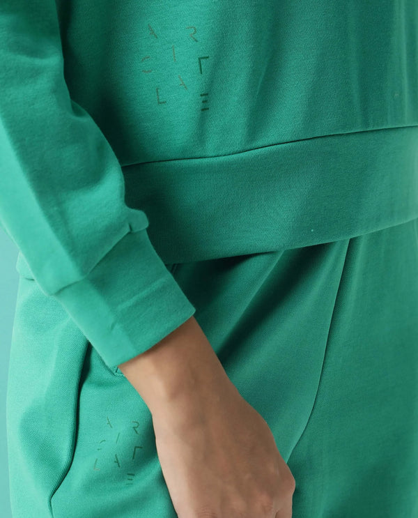 Rareism Women Cax Green Cotton Blend Fabric Relaxed Fit Full Sleeves Solid Round Neck Sweatshirt