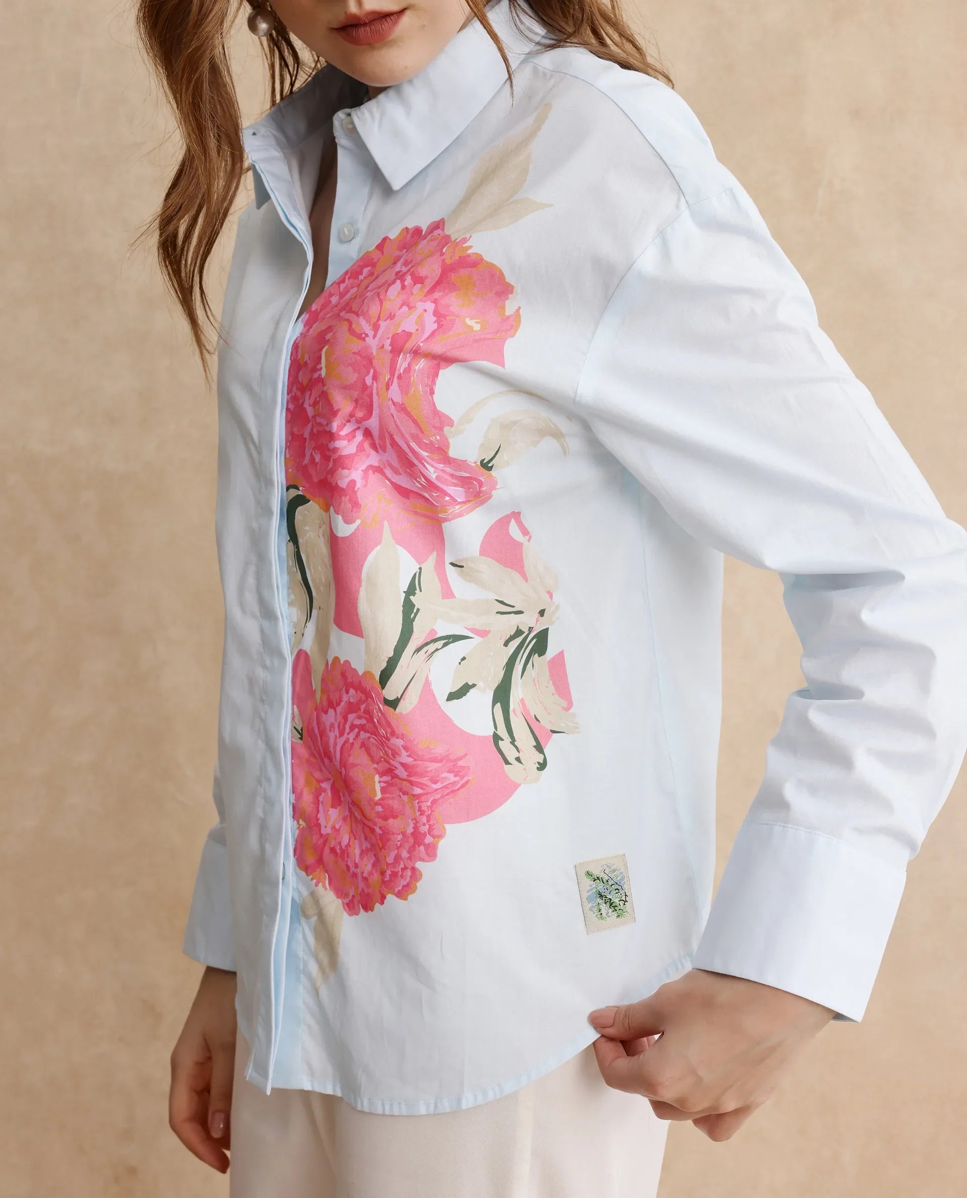 Rareism Women Ceredi Light Blue Cuffed Sleeve Shirt