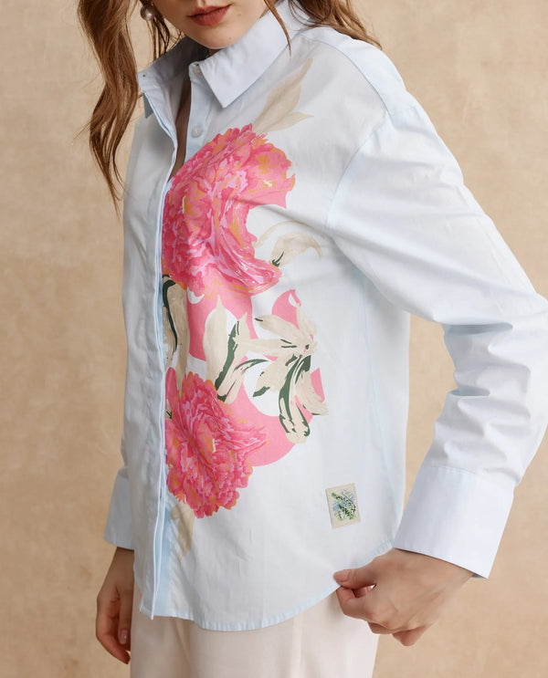 Rareism Women Ceredi Light Blue Cuffed Sleeve Shirt