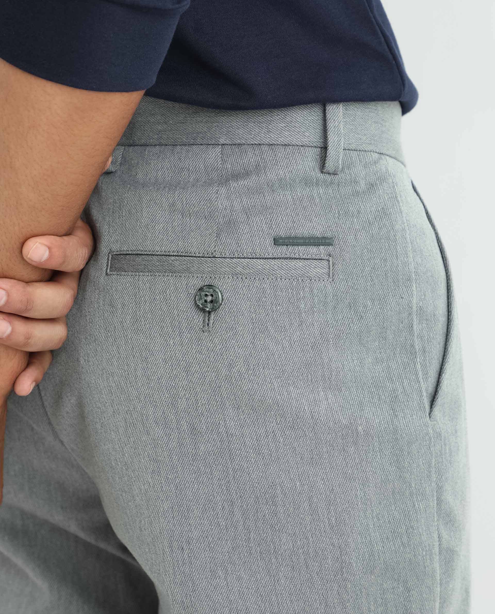 Rare Rabbit Men's Chamer Grey Solid Mid-Rise Regular Fit Cavalry Trouser