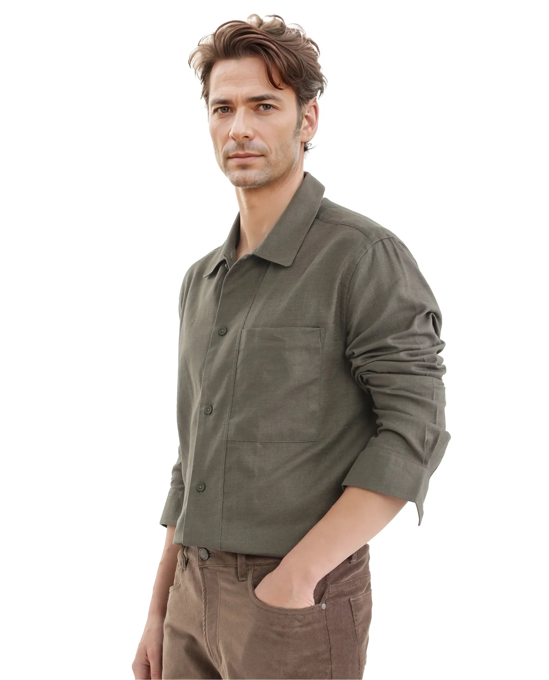 Rare Rabbit Men Combi Olive Knitted Jacquard Fabric Full Sleeve Regular Fit Textured Solid Shirt