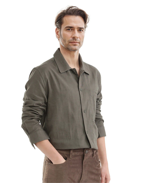 Rare Rabbit Men Combi Olive Knitted Jacquard Fabric Full Sleeve Regular Fit Textured Solid Shirt