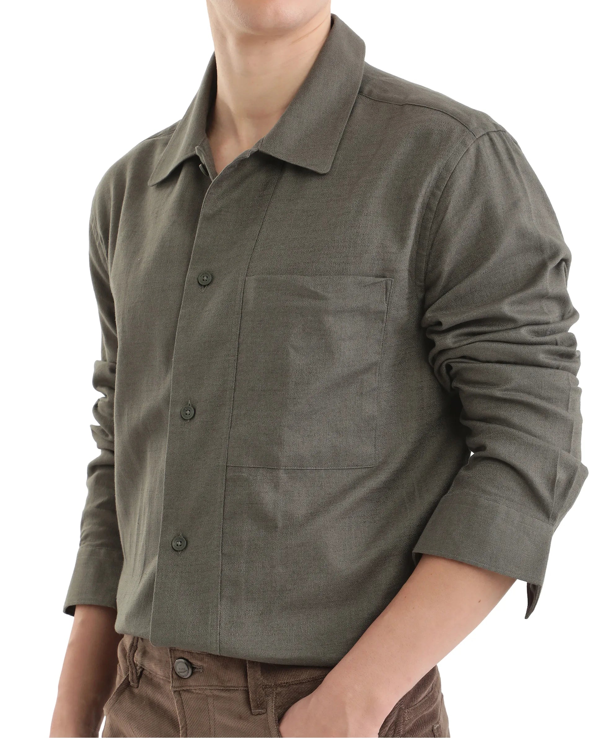 Rare Rabbit Men Combi Olive Knitted Jacquard Fabric Full Sleeve Regular Fit Textured Solid Shirt