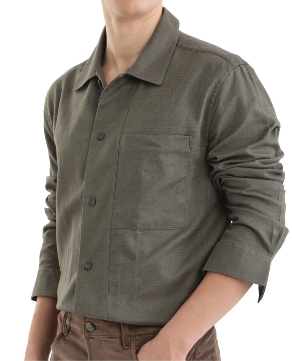 Rare Rabbit Men Combi Olive Knitted Jacquard Fabric Full Sleeve Regular Fit Textured Solid Shirt