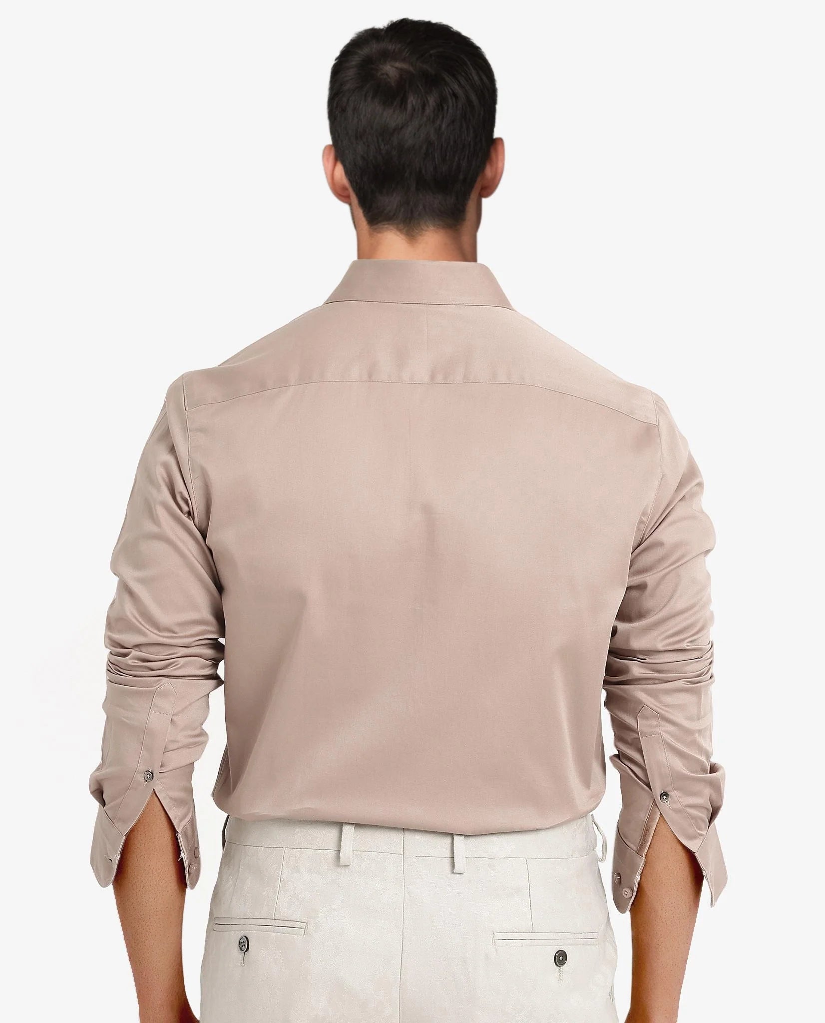 Rare Rabbit Men Como-5 Dusky Peach Cotton Lycra Fabric Full Sleeve Regular Fit Plain Satin Shirt