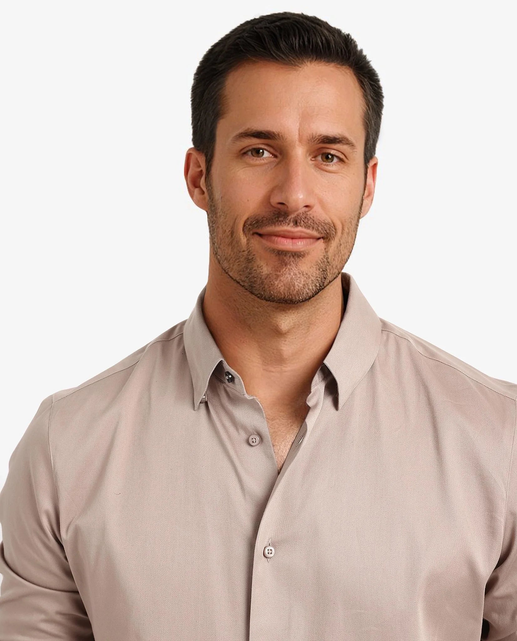 Rare Rabbit Men Como-5 Dusky Peach Cotton Lycra Fabric Full Sleeve Regular Fit Plain Satin Shirt