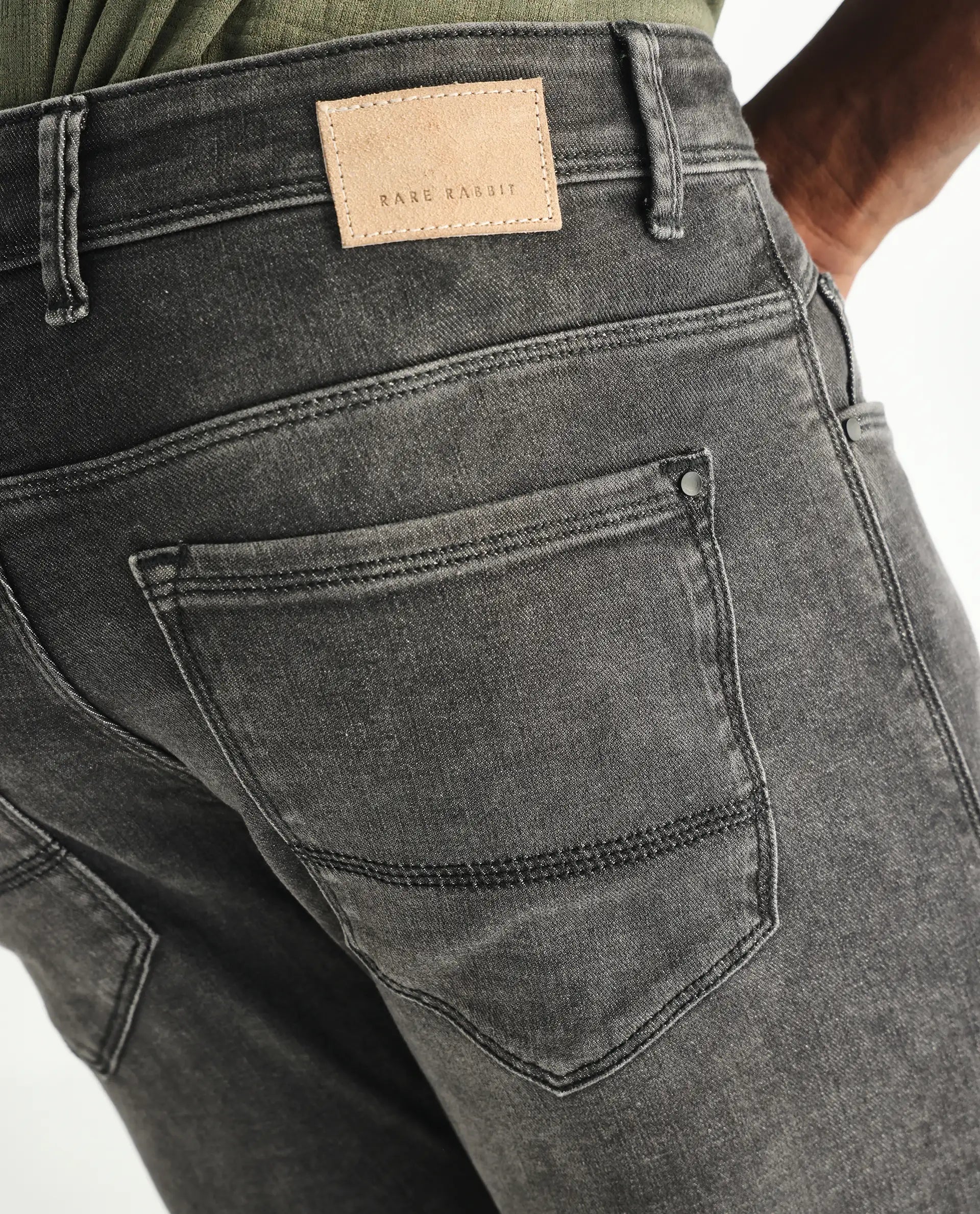Rare Rabbit Men's Cosmog Black Mid Wash Mid-Rise Slim Fit Jeans