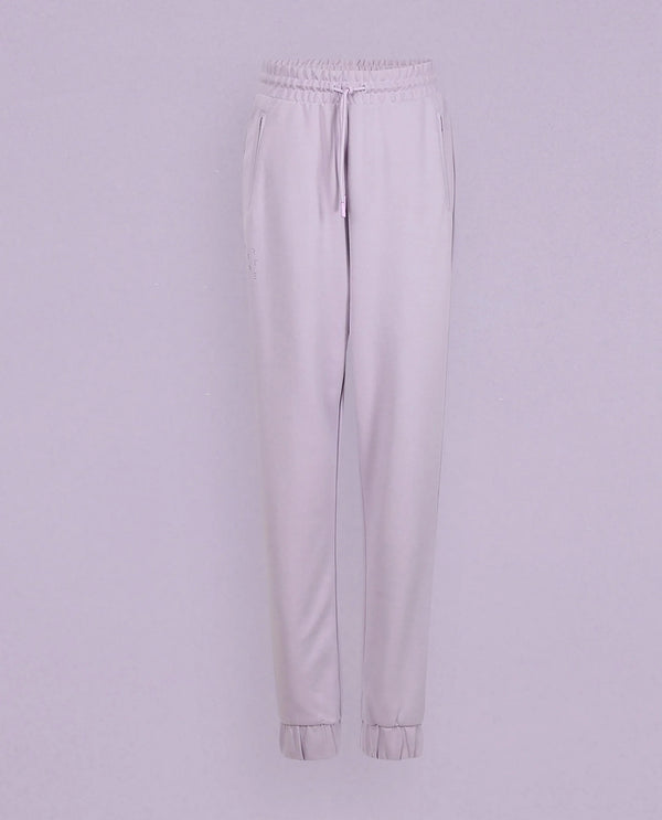 Rareism Women Creta Light Pink Cotton Blend Fabric Relaxed Fit Solid Mid Rise Ankle Length Track Pant