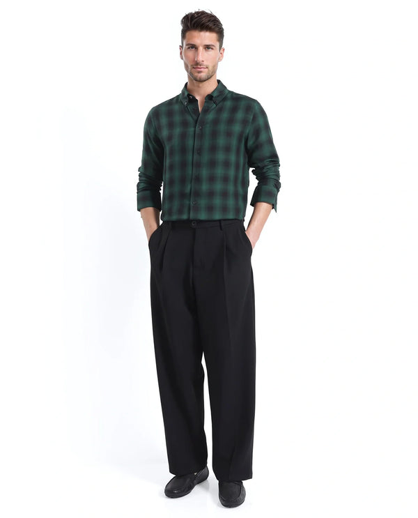 Rare Rabbit Men's Dahme Green Cotton Fabric Full Sleeve Collared Neck Button Closure Checked Shirt