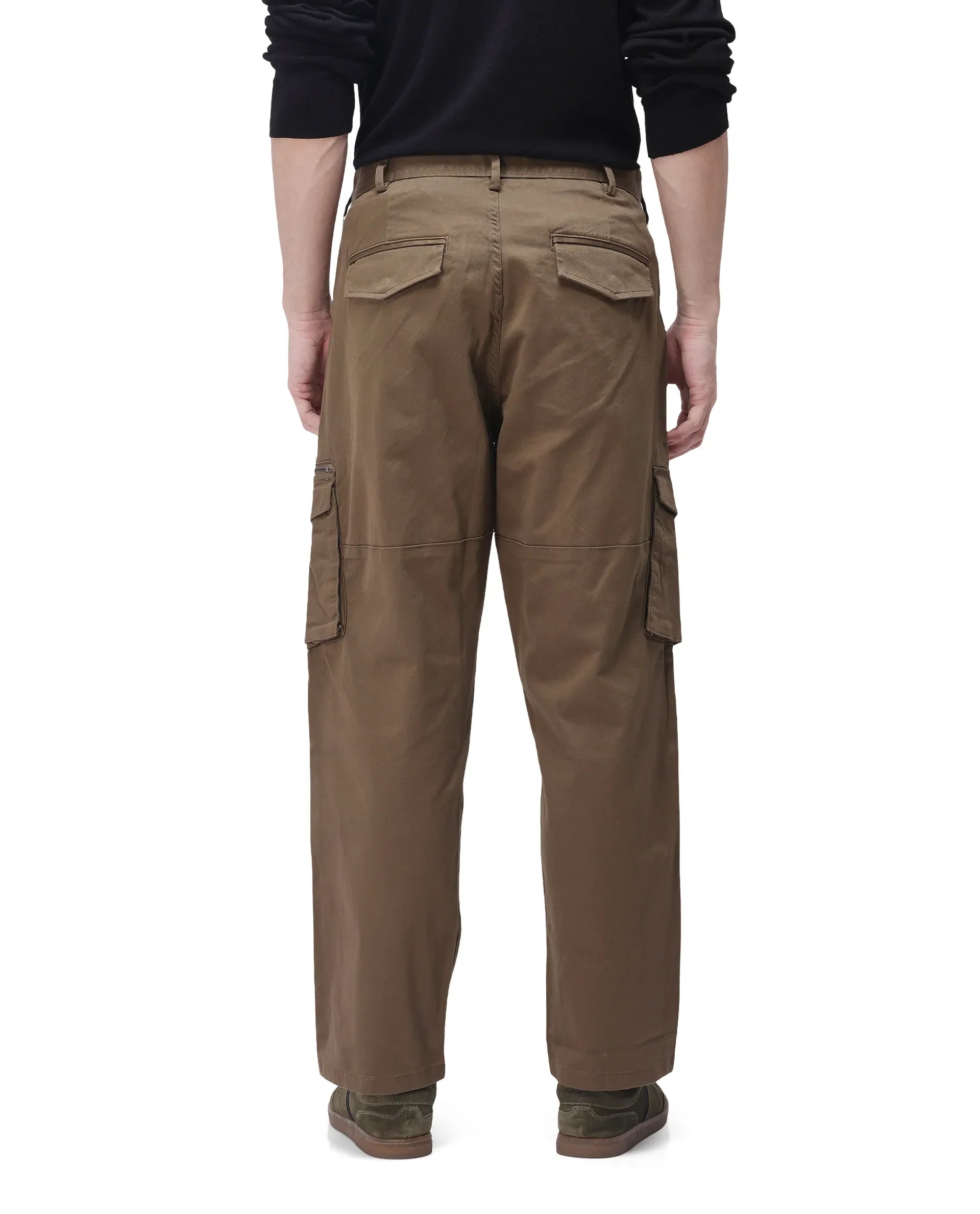 Rare Rabbit Men's Dima Dark Olive Cotton Elastane Fabric Button And Zip Closure Cargo Trouser