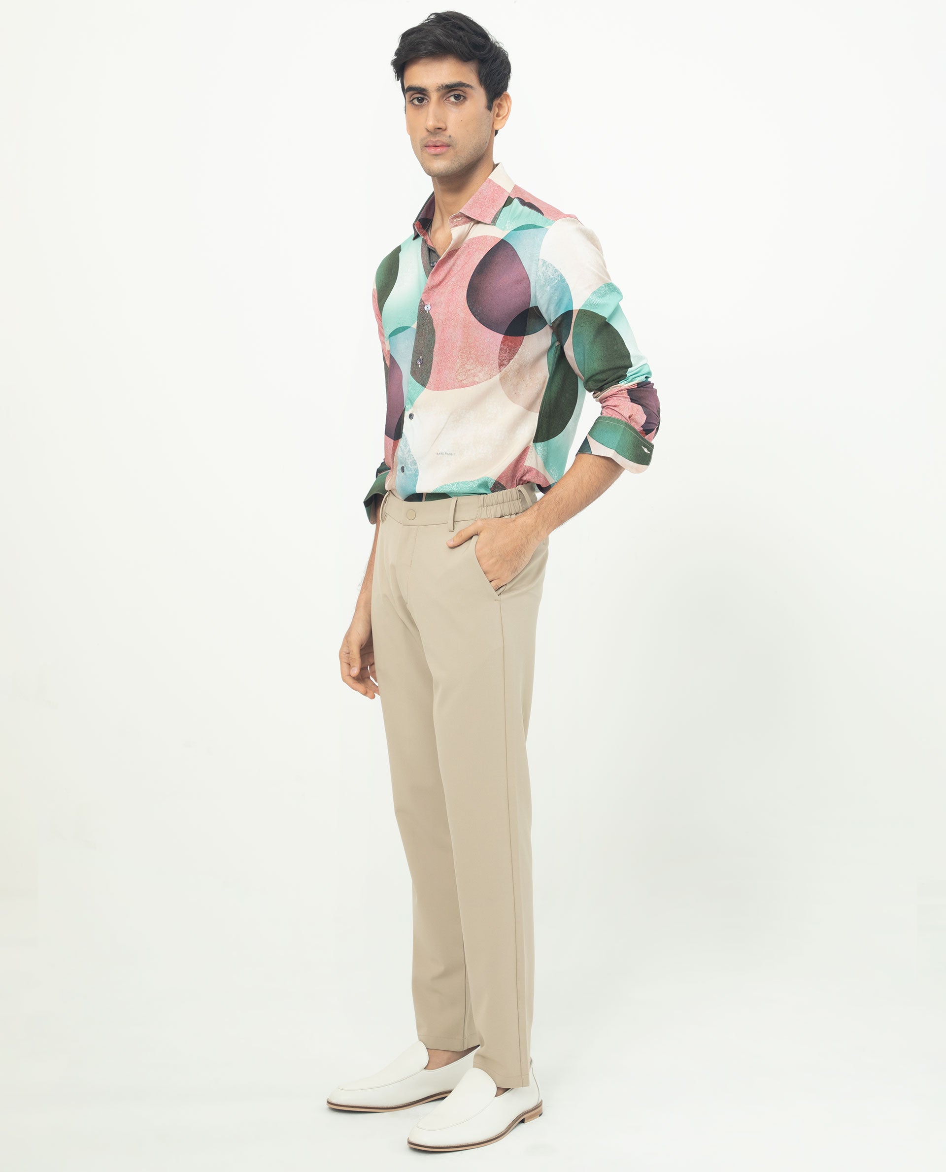 Rare Rabbit Men's Drent Multi Viscose Fabric Overlapped Polka Print Full Sleeves Shirt