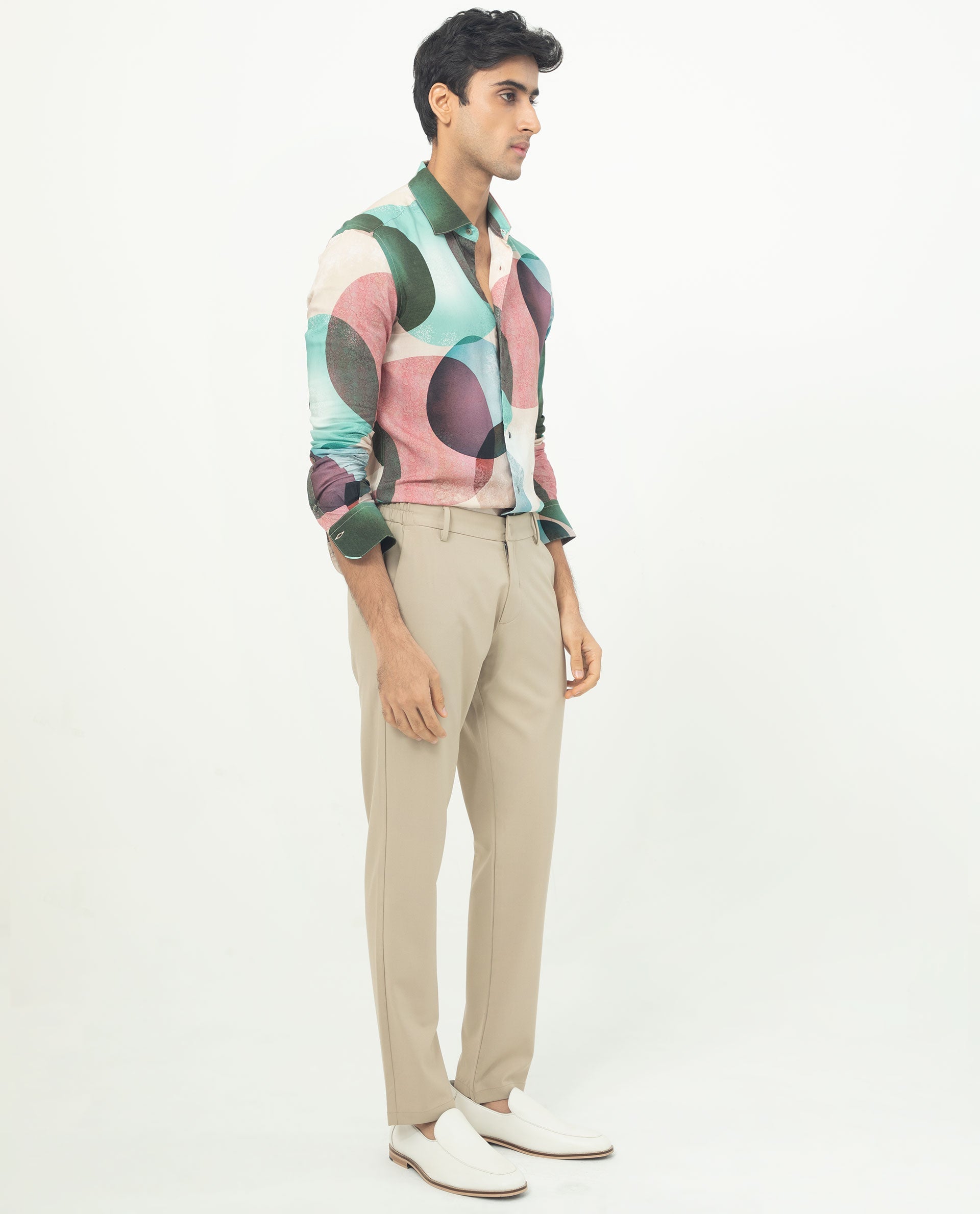 Rare Rabbit Men's Drent Multi Viscose Fabric Overlapped Polka Print Full Sleeves Shirt