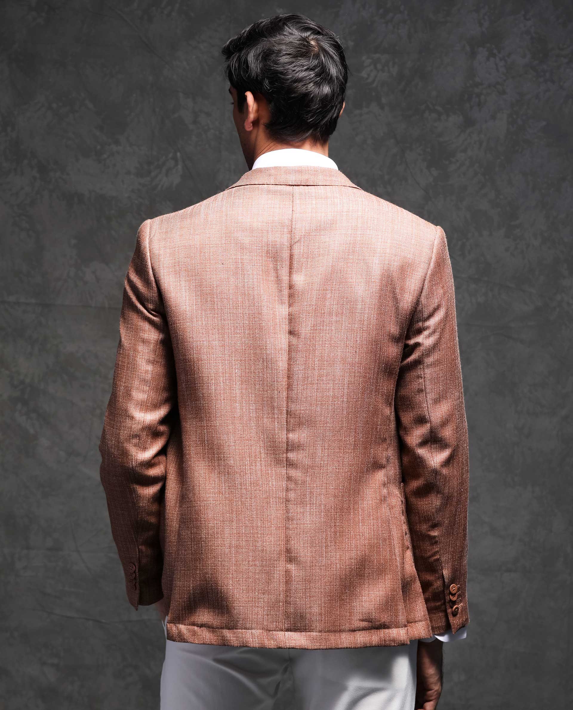 Rare Rabbit Men's Drew Brown Polyester Viscose Fabric Notch Lapel Single Breasted Tailored Fit Textured Blazer