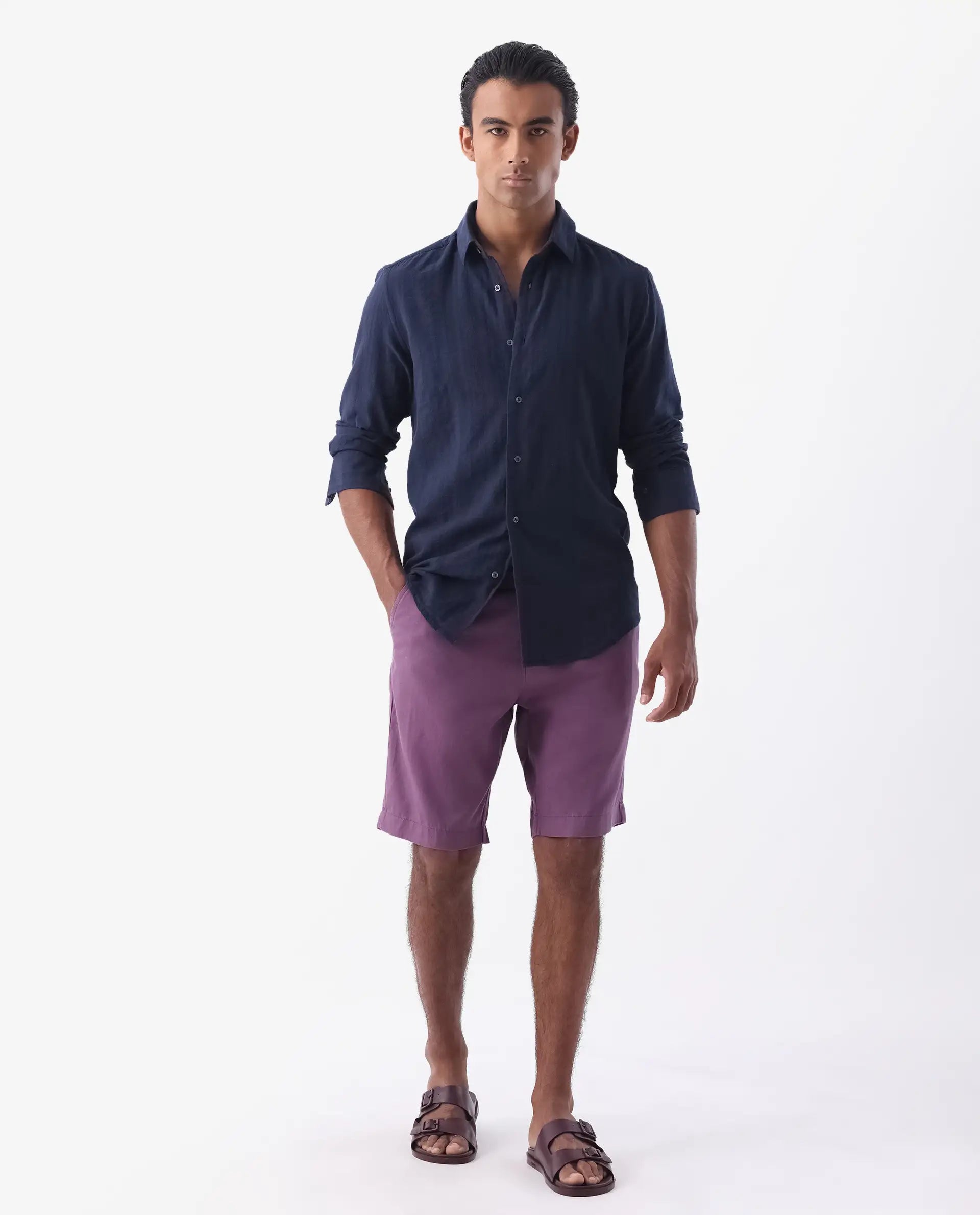 Rare Rabbit Mens Edam Light Purple Mid Rise Regular Fit Solid Shorts