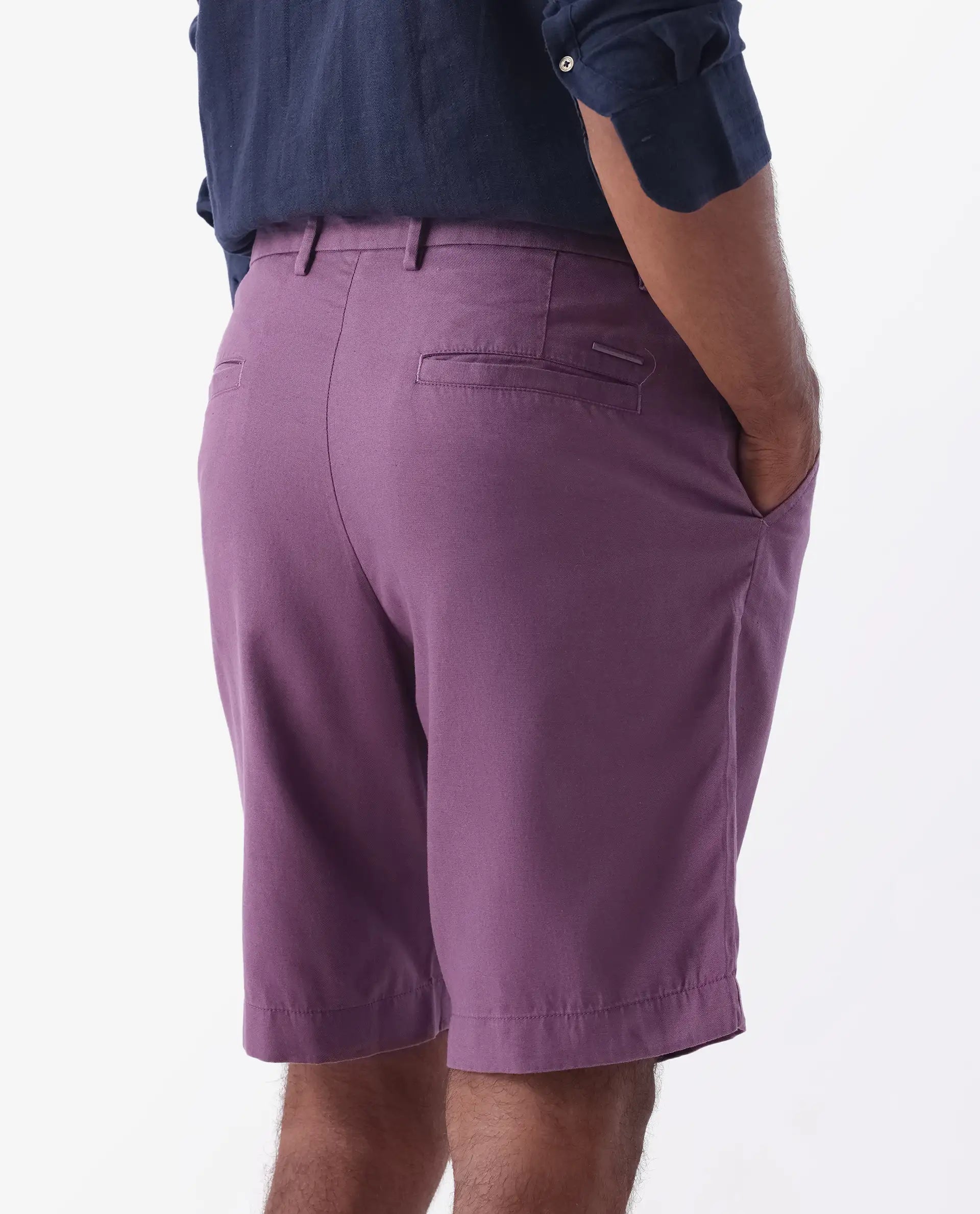 Rare Rabbit Mens Edam Light Purple Mid Rise Regular Fit Solid Shorts