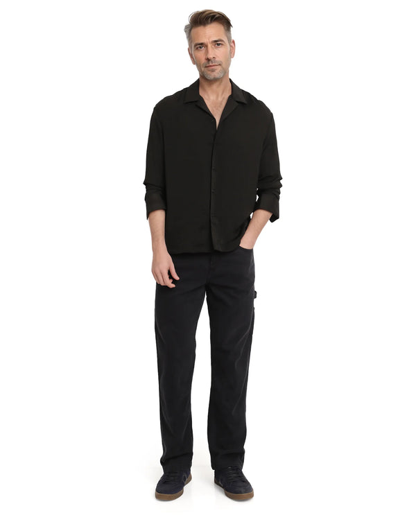 Rare Rabbit Articale Men's Enzo Black Polyester Fabric Full Sleeve Cuban Collar Slim Fit Solid Shirt