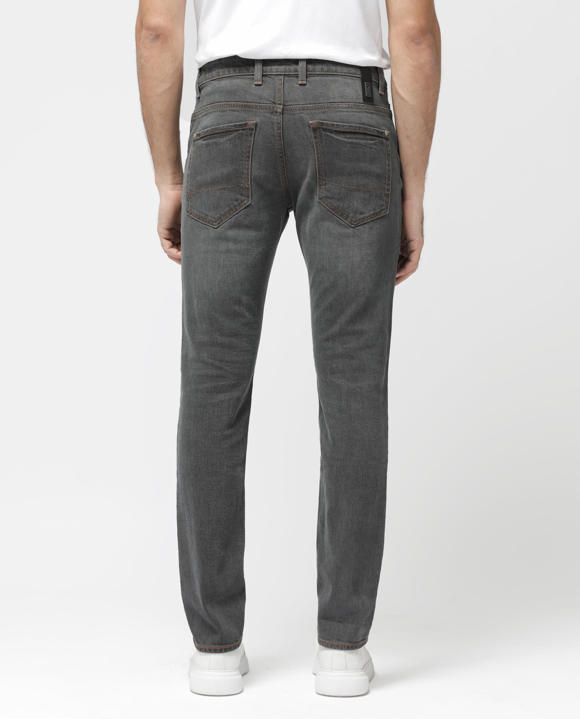 Rare Rabbit Men's Ermis Grey Slim Fit Mid Rise Mid Wash With 3D Whiskers Jeans