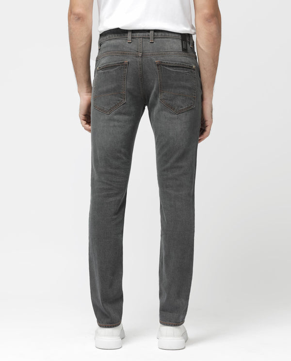 Rare Rabbit Men's Ermis Grey Slim Fit Mid Rise Mid Wash With 3D Whiskers Jeans