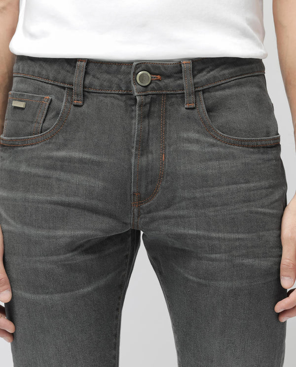 Rare Rabbit Men's Ermis Grey Slim Fit Mid Rise Mid Wash With 3D Whiskers Jeans