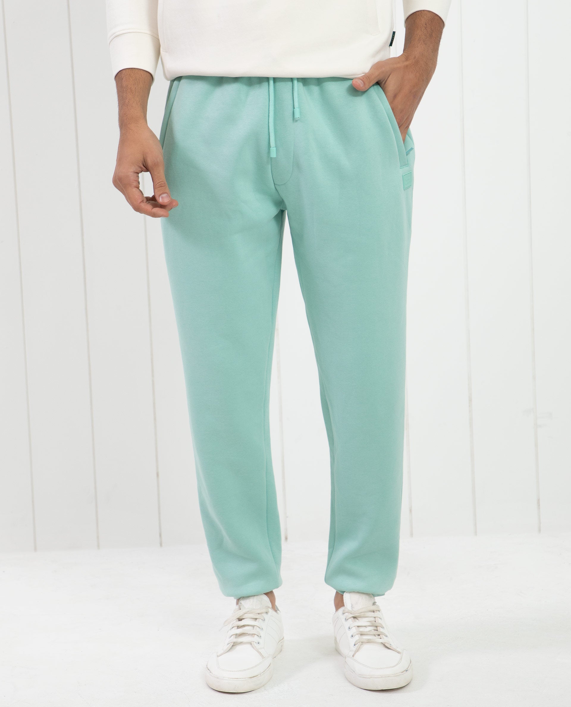 Rare Rabbit Men's Faroe Light Green Cotton Polyester Fabric Drawstring Closure Regular Fit Mid Rise Trackpant