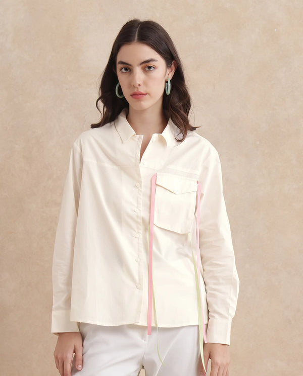 Rareism Women Fetopl Beige Cuffed Sleeve Collared Neck Boxy Fit Graphic Print Shirt