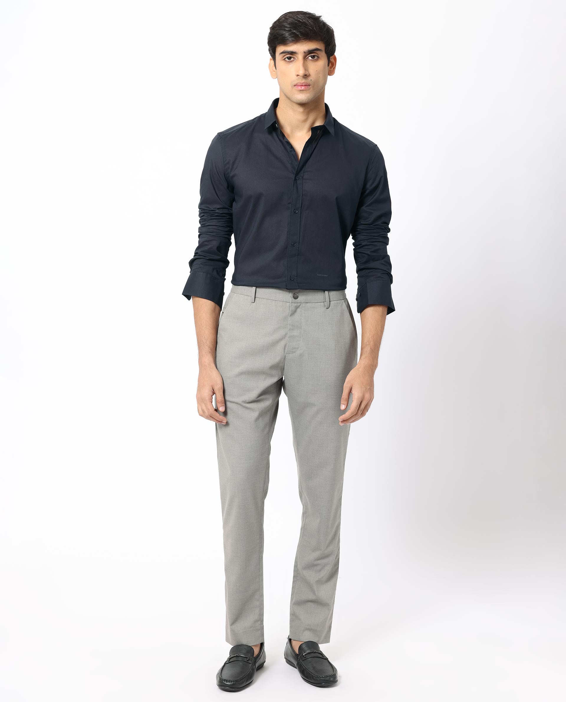 Rare Rabbit Men's Flees Dark Navy Cotton Fabric Full Sleeves Solid Shirt