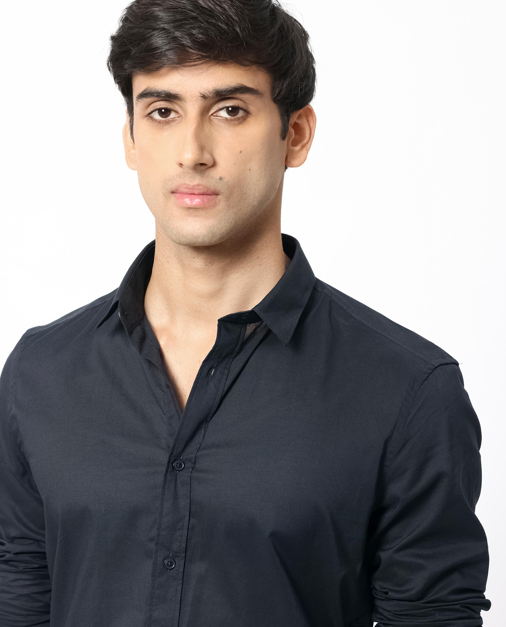 Rare Rabbit Men's Flees Dark Navy Cotton Fabric Full Sleeves Solid Shirt