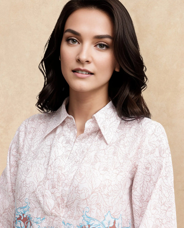 Rareism Women Fofianie Light Brown Bell Sleeves Collared Collar Abstract Print Top