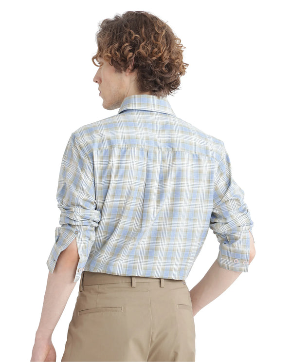 Rare Rabbit Men's Geko Pastel Green Cotton Fabric Full Sleeve Button Down Collar Button Closure Checked Shirt