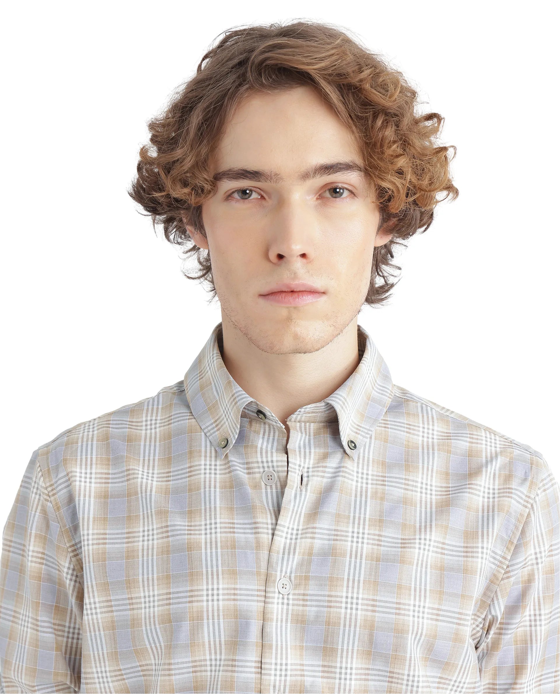 Rare Rabbit Men's Geko Pastel Mustard Cotton Fabric Full Sleeve Button Down Collar Button Closure Checked Shirt