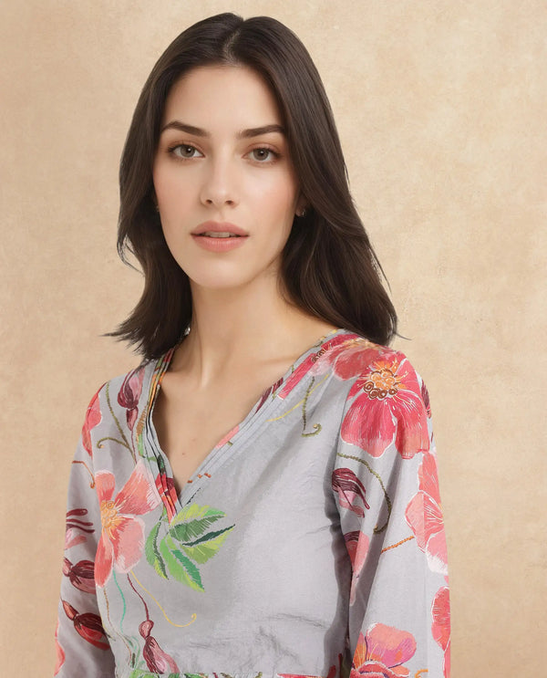 Rareism Women Geona Multi Full Sleeve Crew Neck Zipper Closure Floral Print Cropped Top