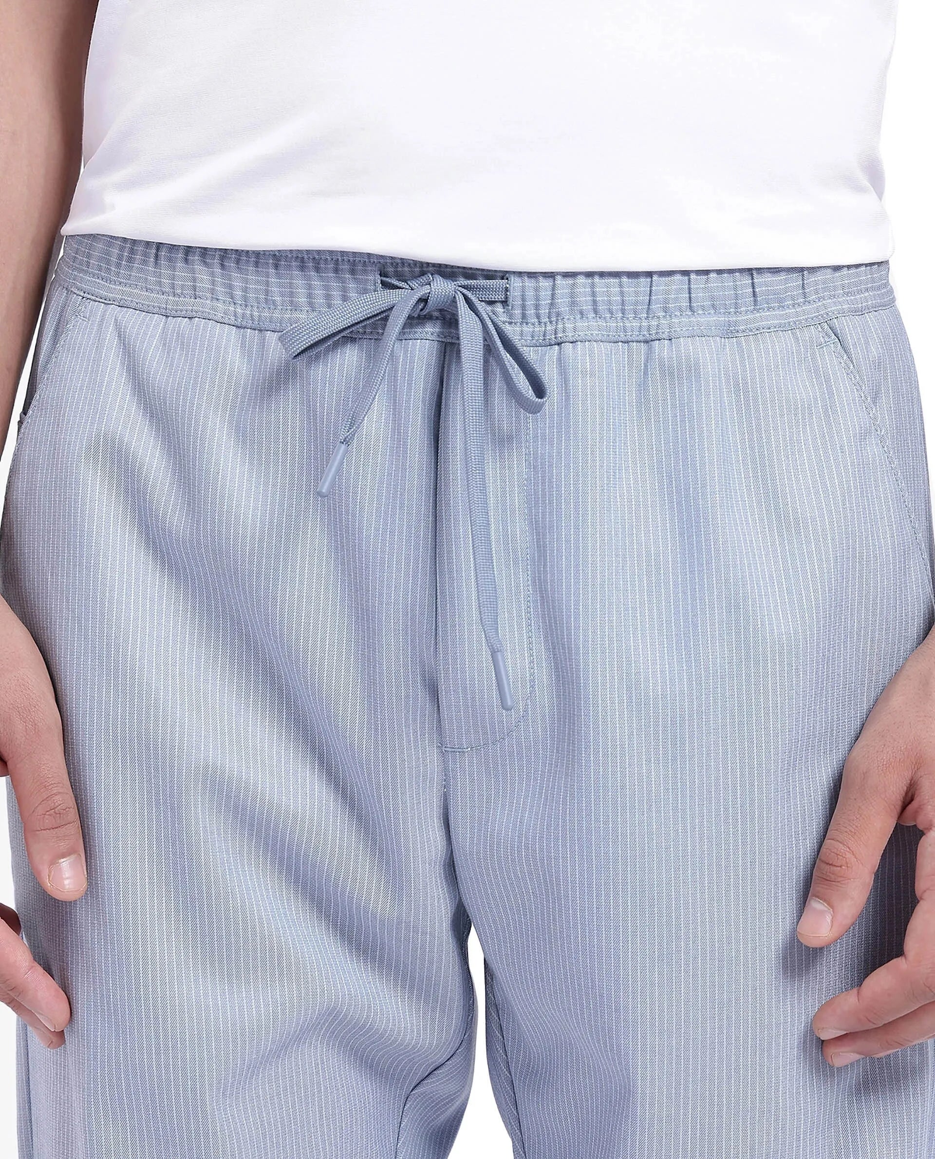 Rare Rabbit Men Glew Pastel Blue Button Closure Regular Fit Plain Trouser