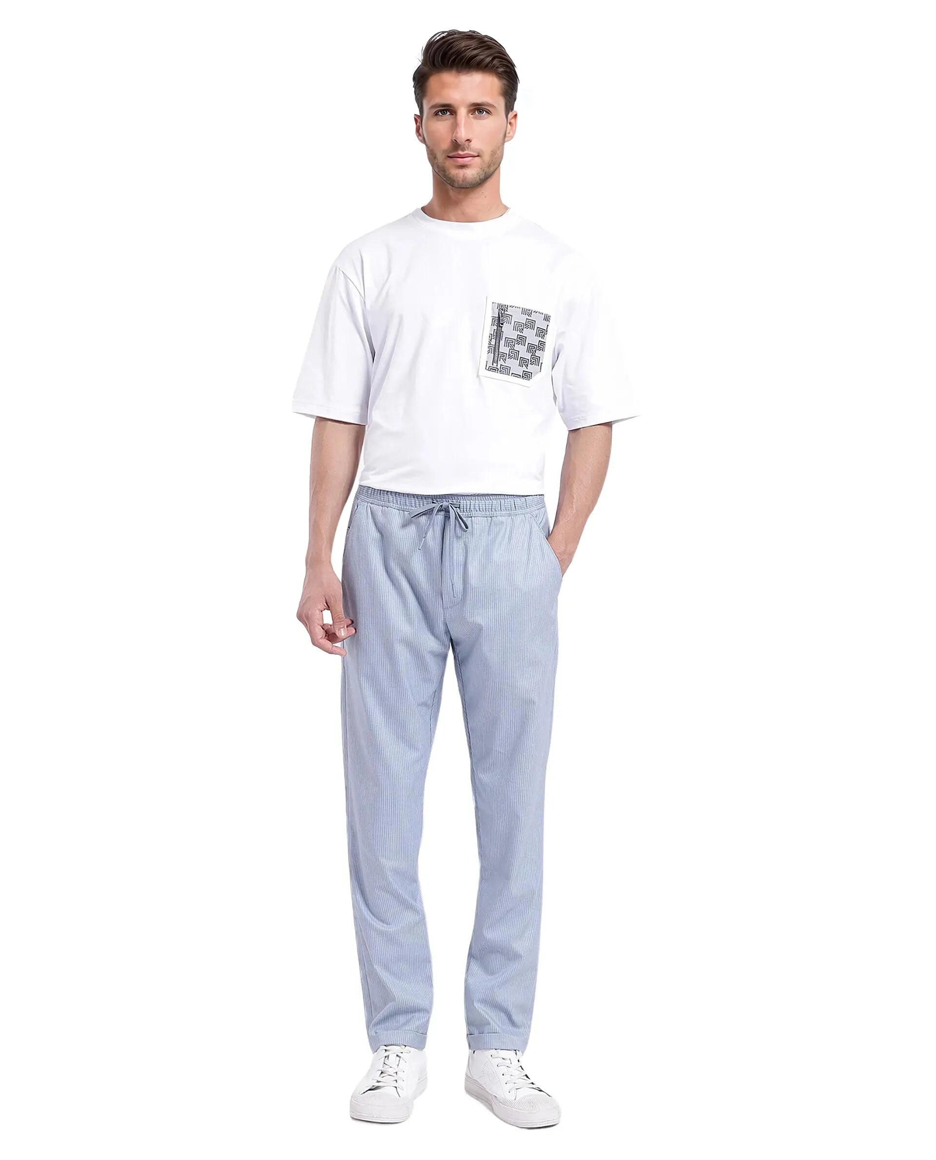 Rare Rabbit Men Glew Pastel Blue Button Closure Regular Fit Plain Trouser