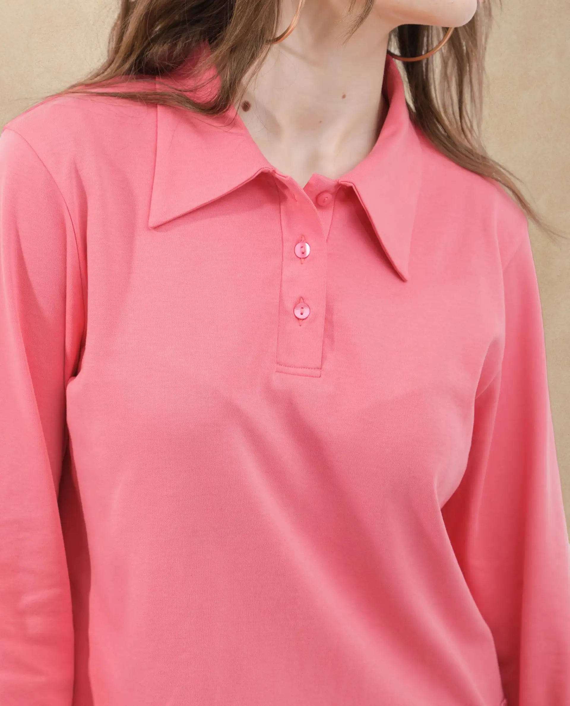 Rareism Women Gojo Peach Cotton Fabric Full Sleeve Collared Neck Button Closure Solid Regular Fit Top