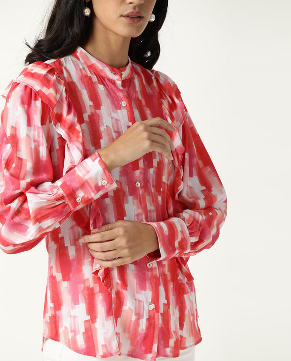 Rareism Womens Goku Pink Top Modal Fabric Regular Fit Regular Sleeves Mandarin Neck