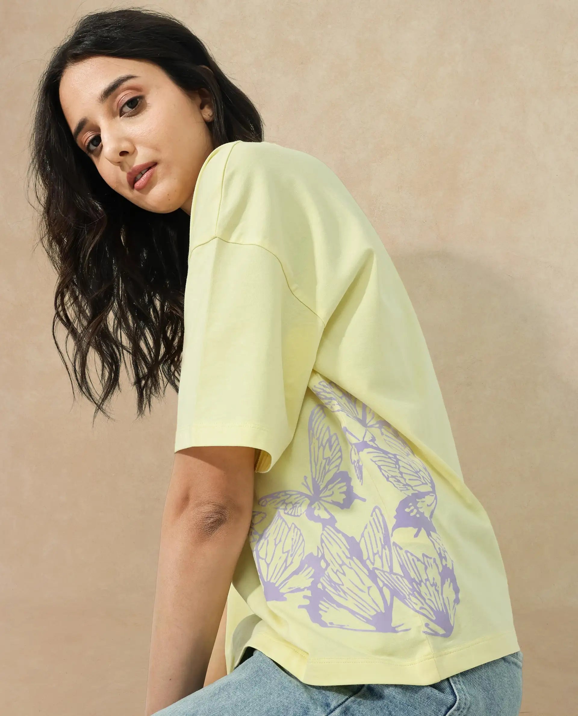 Rareism Women Grando Yellow Cotton Elastane Fabric Crew Neck Knit Solid T-Shirt