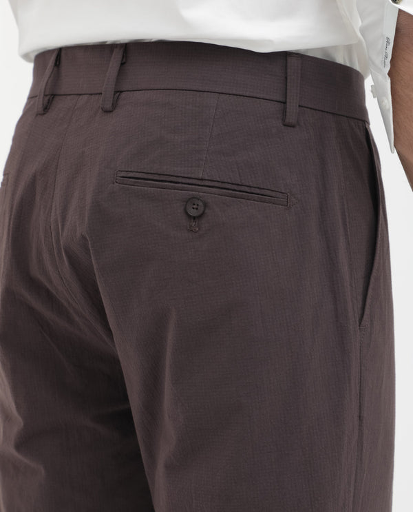 Rare Rabbit Mens Harlow Brown Cotton Fabric Regular Fit Mid Rise Seersucker Trousers