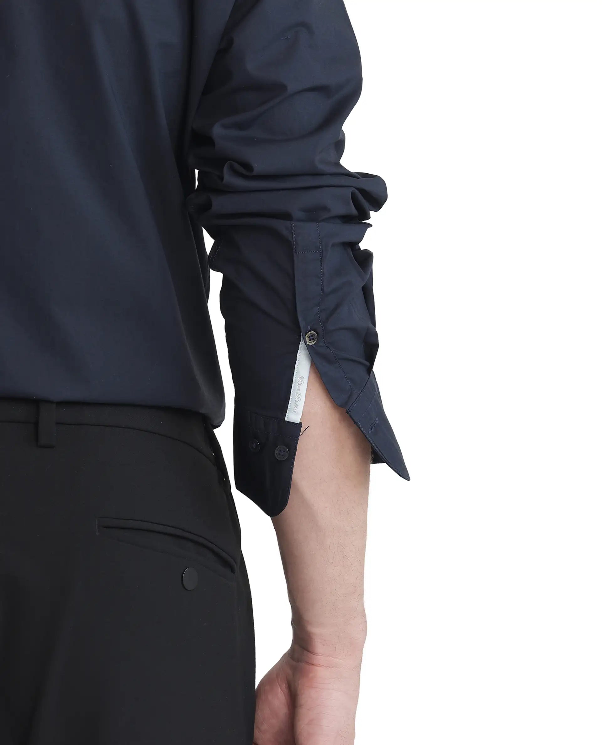 Rare Rabbit Men Harmin-25 Navy Cotton Fabric Short Sleeve Collared Neck Plain Shirt