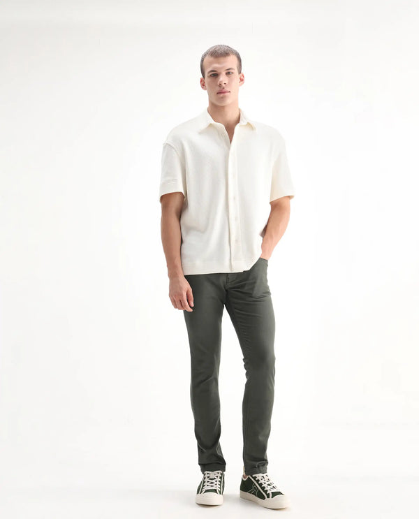 Rare Rabbit Men Hede Olive Cotton Spandex Fabric Slim Fit Plain Denim Pant