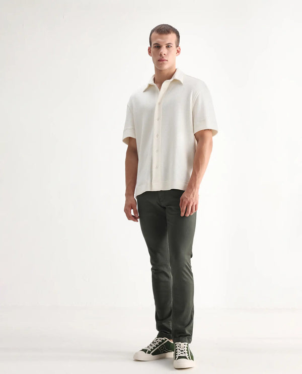 Rare Rabbit Men Hede Olive Cotton Spandex Fabric Slim Fit Plain Denim Pant