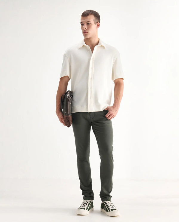 Rare Rabbit Men Hede Olive Cotton Spandex Fabric Slim Fit Plain Denim Pant