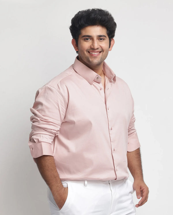 Rare Rabbit Men's Holand Pastel Pink Satin Fabric Full Sleeves Solid Shirt Plus Size