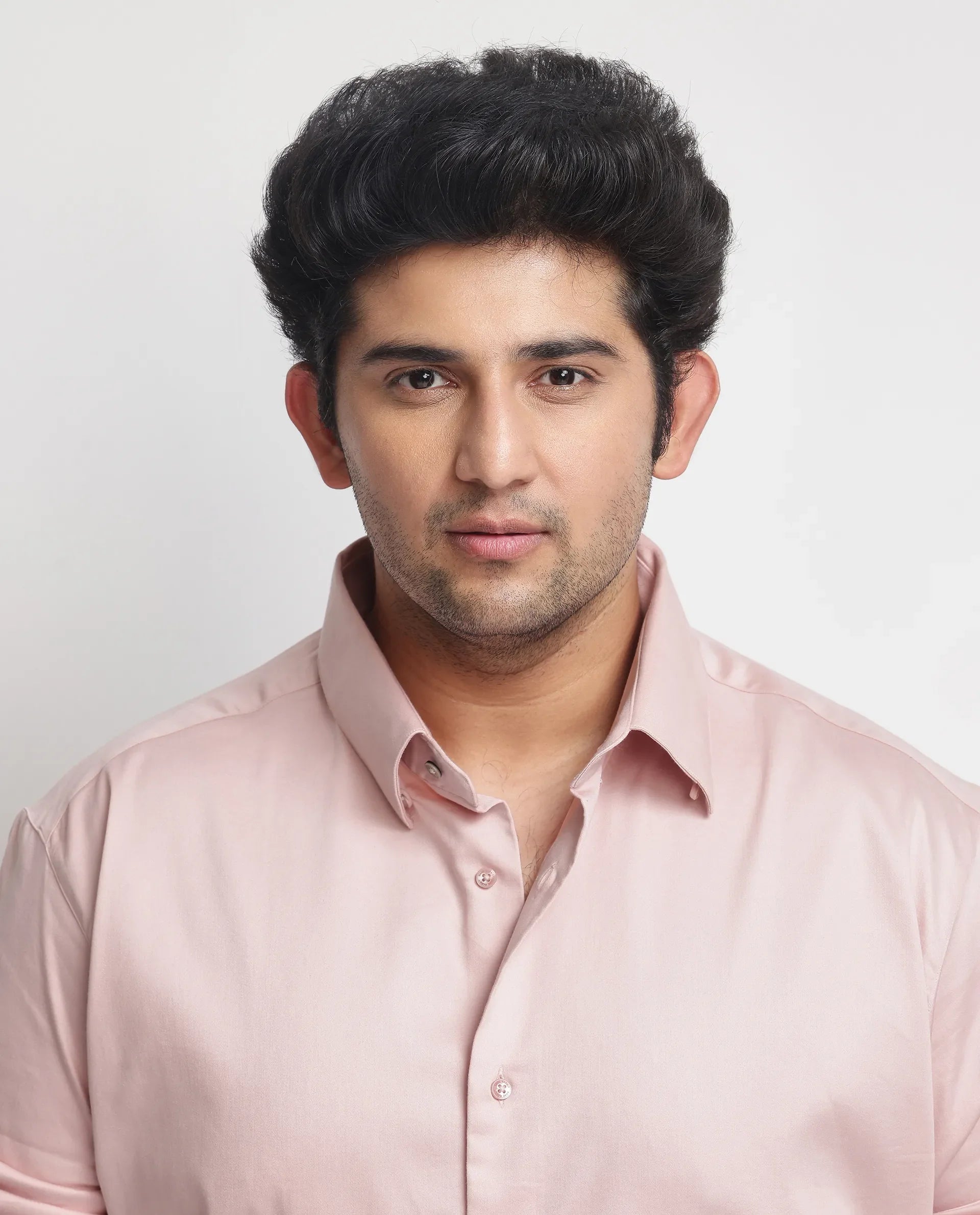 Rare Rabbit Men's Holand Pastel Pink Satin Fabric Full Sleeves Solid Shirt Plus Size