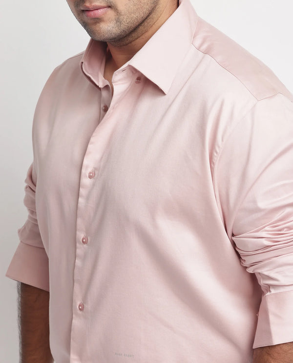 Rare Rabbit Men's Holand Pastel Pink Satin Fabric Full Sleeves Solid Shirt Plus Size