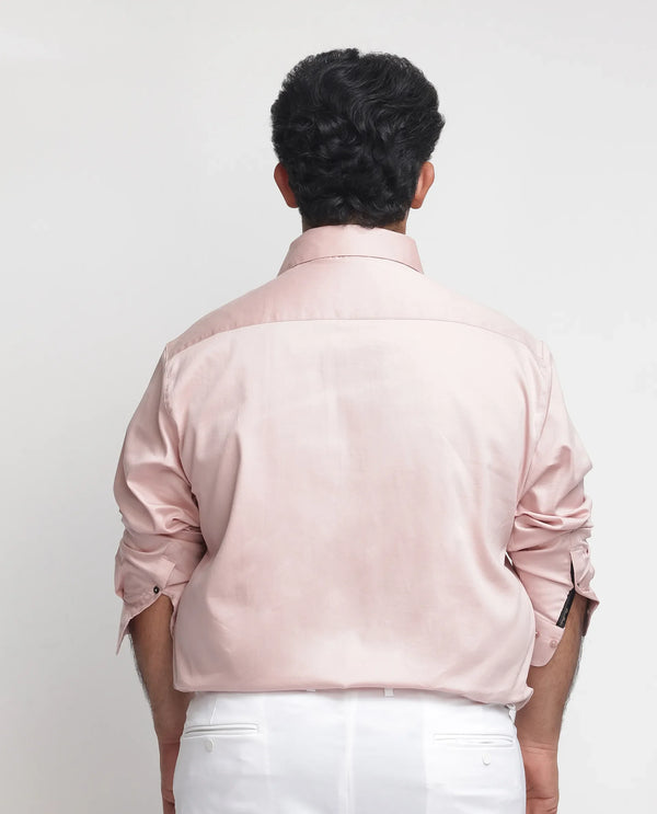 Rare Rabbit Men's Holand Pastel Pink Satin Fabric Full Sleeves Solid Shirt Plus Size